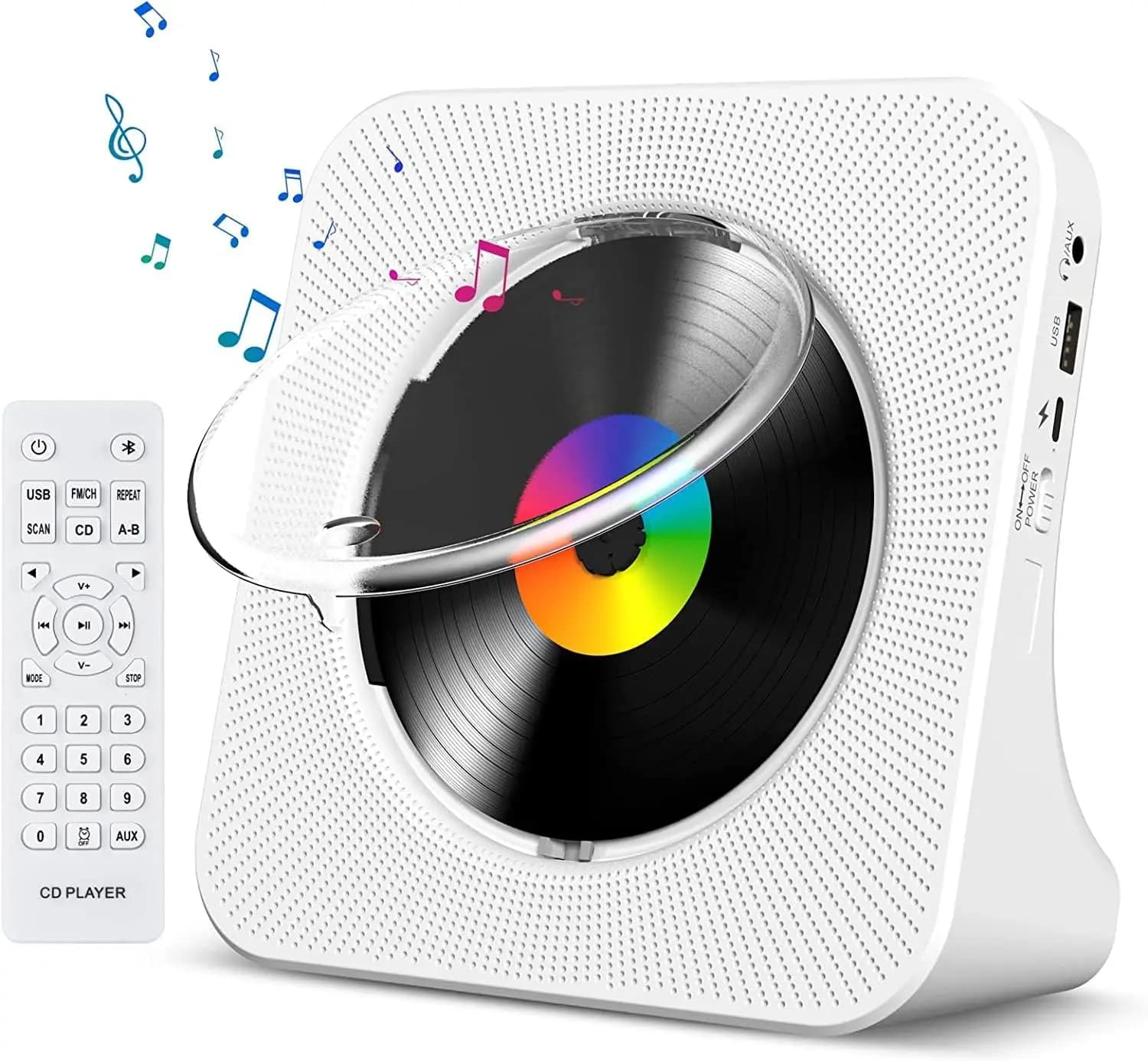 Bluetooth CD player Portable with Timer, HiFi Speakers, LCD Screen, FM Radio and USB-C for Home (Bianco)