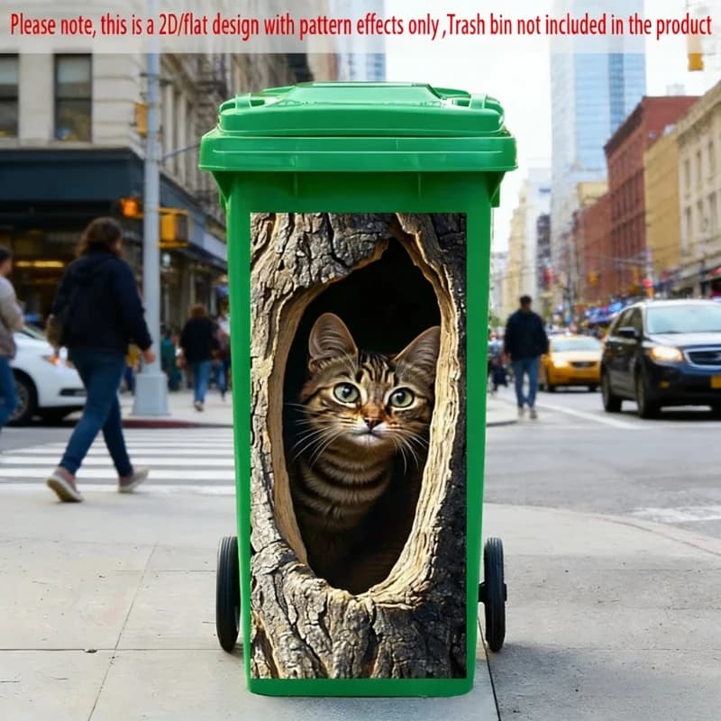 Adesivi Gatto nel Foro dell'Albero per Cestini della Spazzatura, Decorazioni Autoadesive 2D a Forma di Gatto per Bidoni Esterni, Pattumiere da Giardino, Decorazioni per la Casa