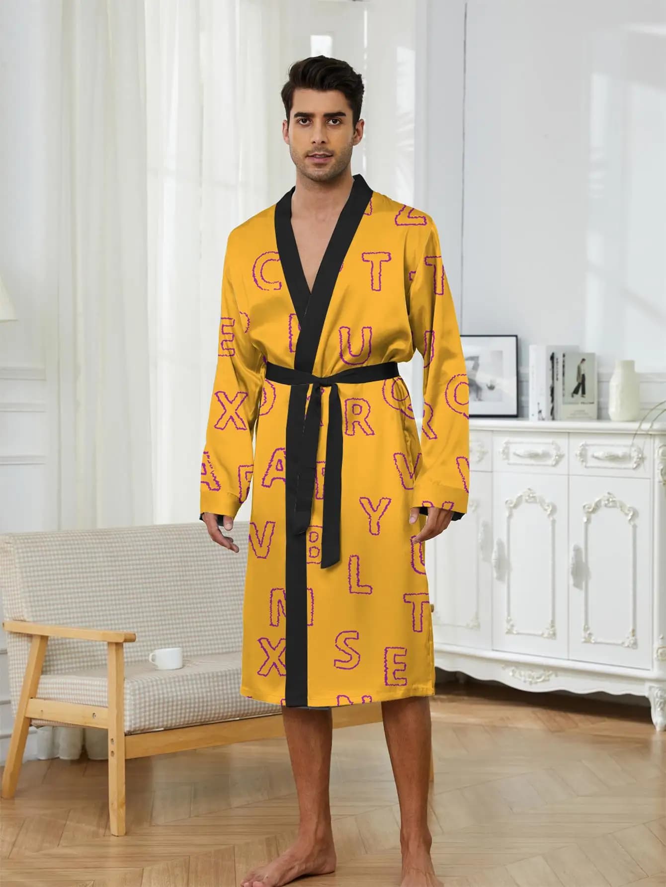 1pcs Men's Robes 2026 Spring/Summer Men's bathrobe Robe man Graphic Breathable Bathrobe sleepwear 3D Printed Bathrobe man