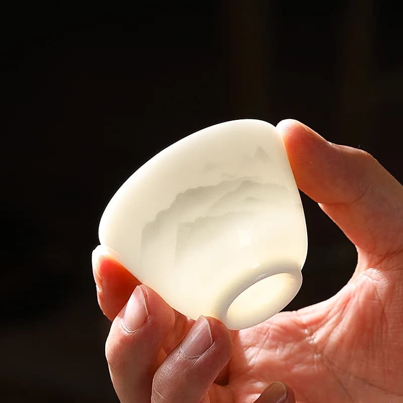 Suet jade porcelain kung fu tea master cup household white porcelain tea small Gu cup ceramic single cup tea cup tea set