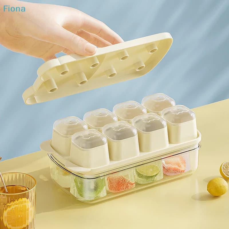 ✔ Vaschetta per Cubetti di Ghiaccio con Coperchio Individuale - Stampo in Silicone Impilabile con Coperchi Sigillati per Frutta e Bevande, Contenitore per Conservazione in Freezer