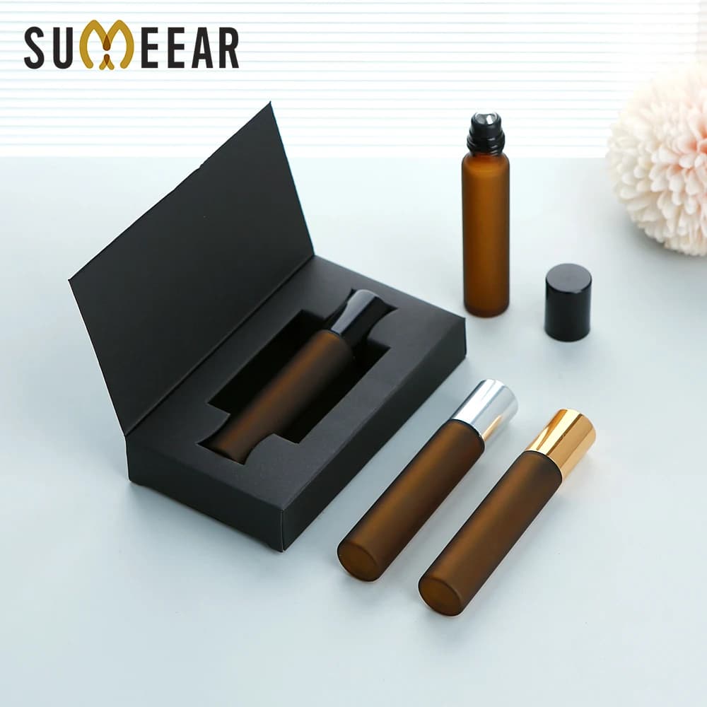 50 flaconi a rullo per profumo e olio essenziale in vetro smerigliato color tè da 10 ml - Compatta, portatile, ricaricabile con scatole