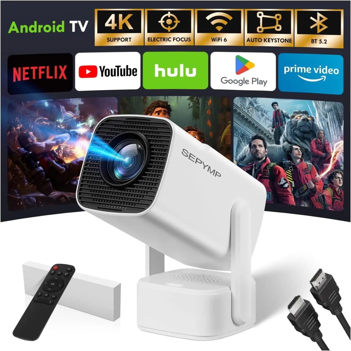 Mini Proiettore Aggiornato 2025 con 4K e 1080P, Portatile per Camera da Letto e Esterni, Compatibile con Android WiFi Bluetooth Netflix