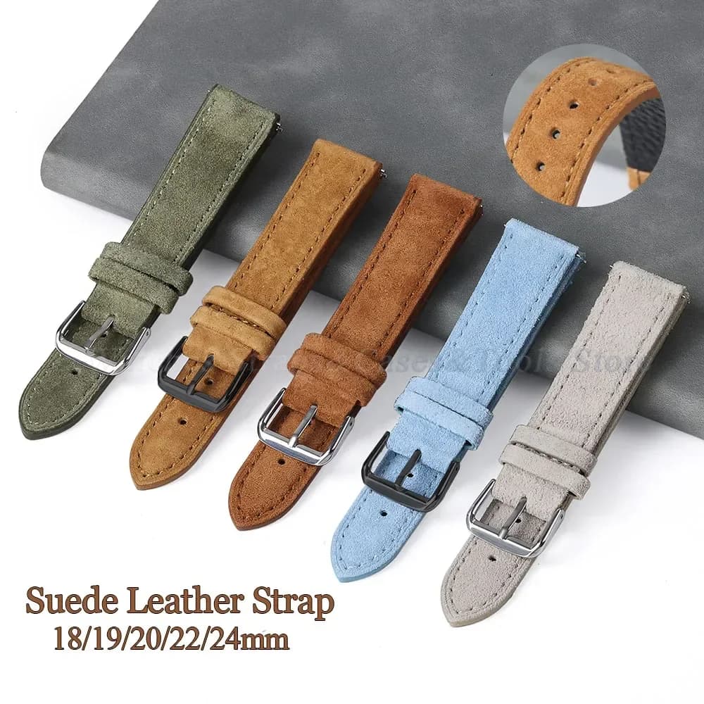 18mm 19mm 20mm 22mm 24mm genuine suede bracelet for Seiko for Huawei Watch Gt2/3/4 Hand-made vintage sewing bracelet
