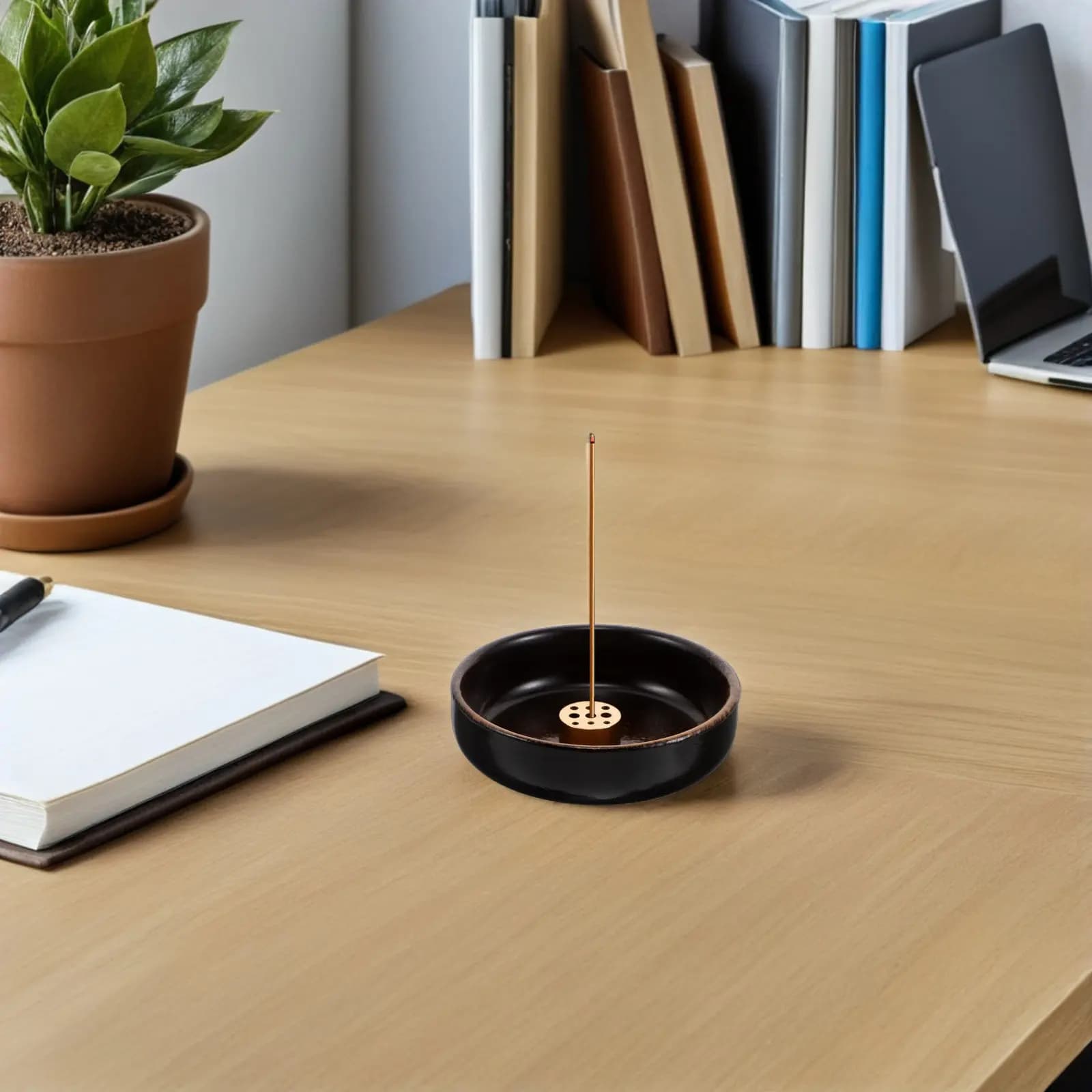 Porta Incenso in Ceramica con Bruciatore in Ottone, Rotondo a 9 Fori, per Bastoncini di Incenso Zen, Meditazione, Yoga, Aromaterapia, Vassoio Raccogli Ceneri, Spa