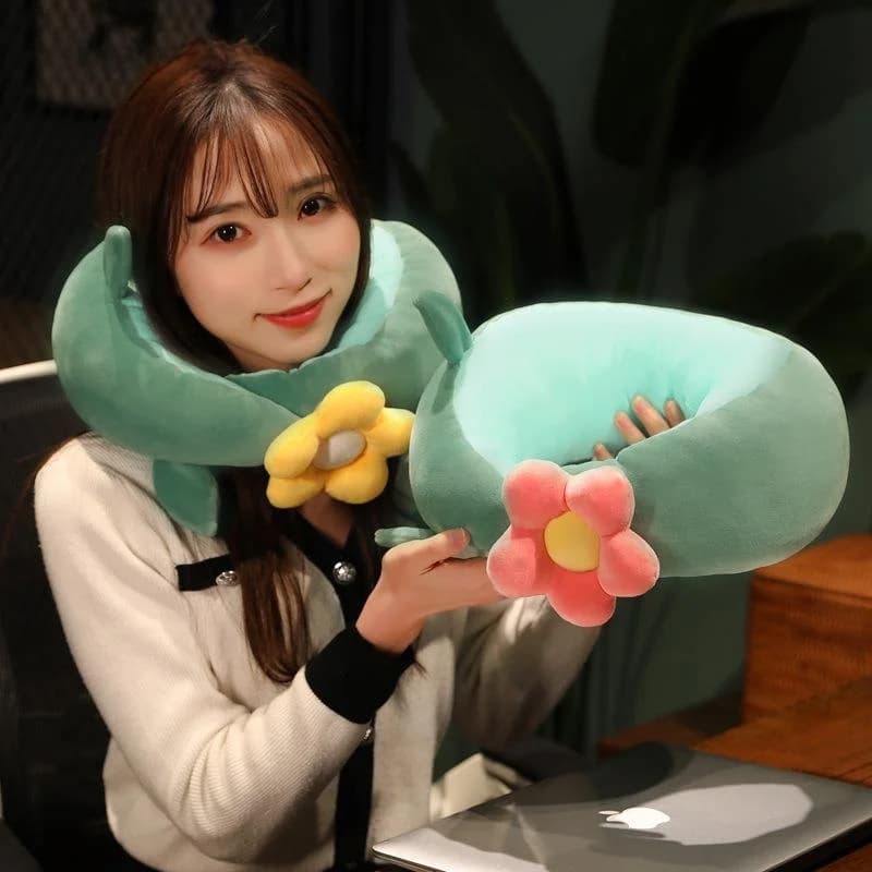 Cuscino da Viaggio Staccabile per il Collo, Supporto Floreale per il Collo, Cuscino Schienale in Peluche, Cuscino Lombare per Auto, Cuscino a U Regolabile per Bambini