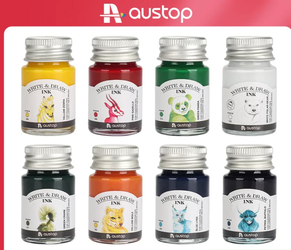 AUSTOP Drawing Ink Transparent Liquid Watercolor Paint Waterproof Ink Fountain Pen Light Color Line Drawing Refill Liquid 10ml