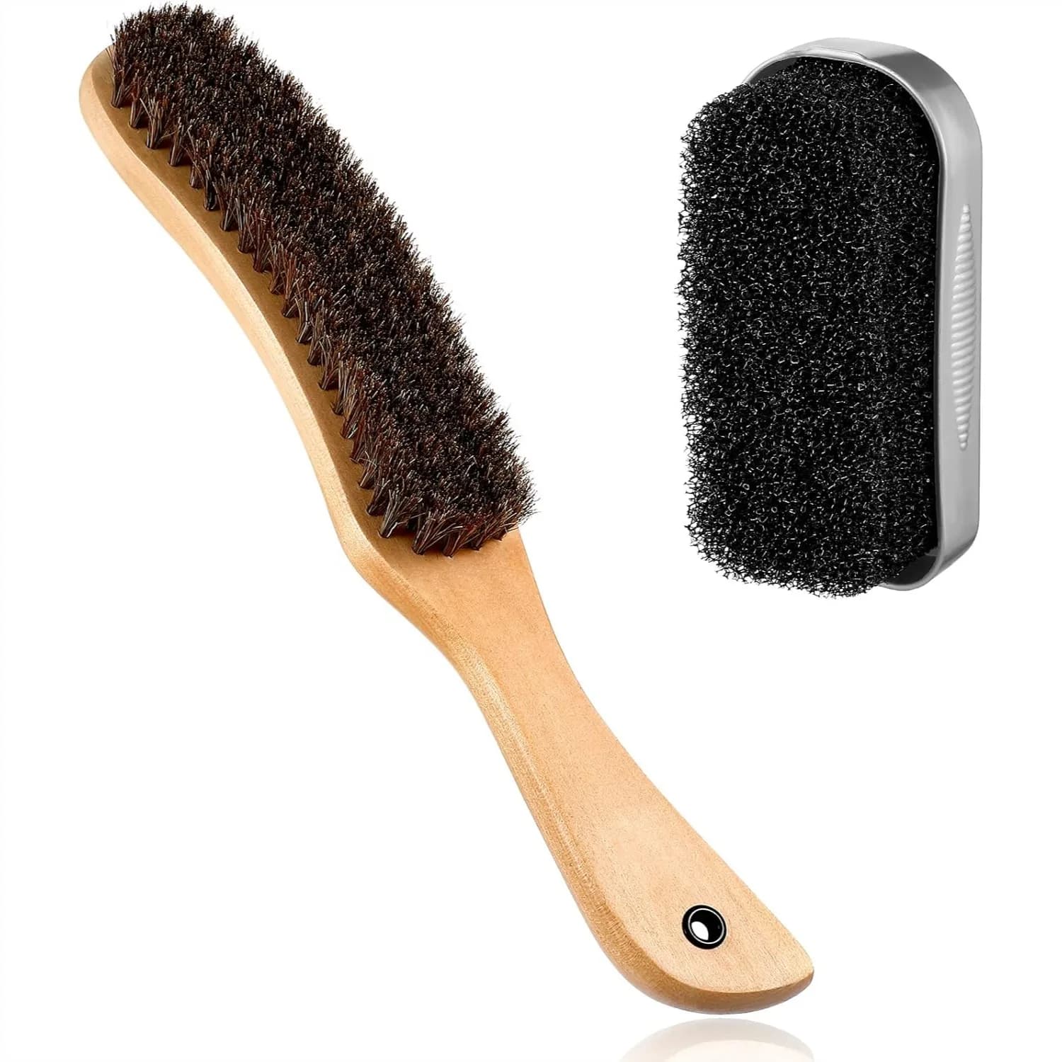 Kit Spazzola per Cappelli in Feltro di Crine con Spugna per la Pulizia, Rimuovi Pelucchi per Cappelli da Cowboy, Vestiti e Scarpe, Manico in Legno Portatile
