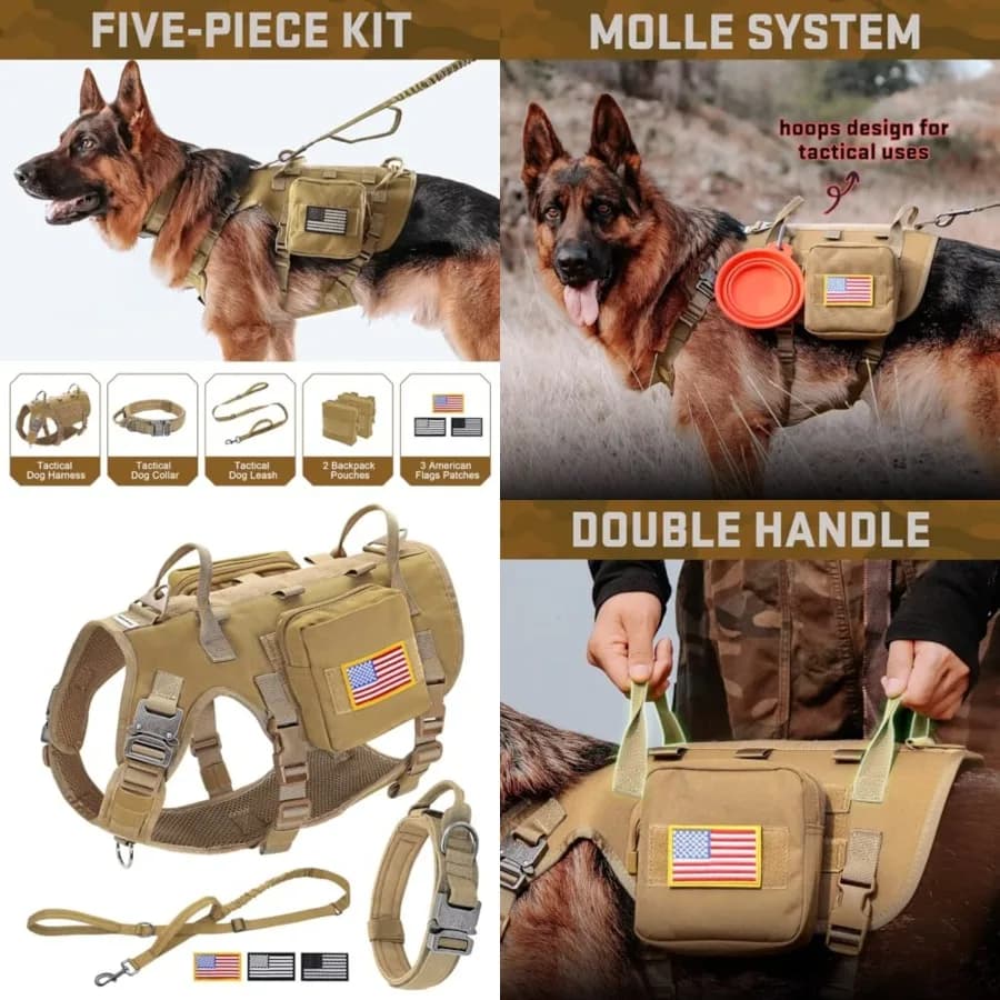 Imbracatura Tattica per Cani di Taglia Grande, Set Collare Tattico con Guinzaglio Elastico, Imbracatura Militare Anti-Trazione per Passeggiate e Addestramento