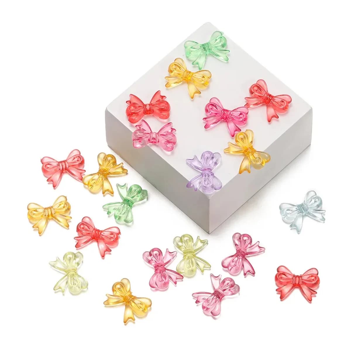 TX14 20Pcs/Lot 14x18mm Candy Color Bowknot Transparent Bow Spacer Beads Earrings Making Pendants Necklace Jewelry Accessories