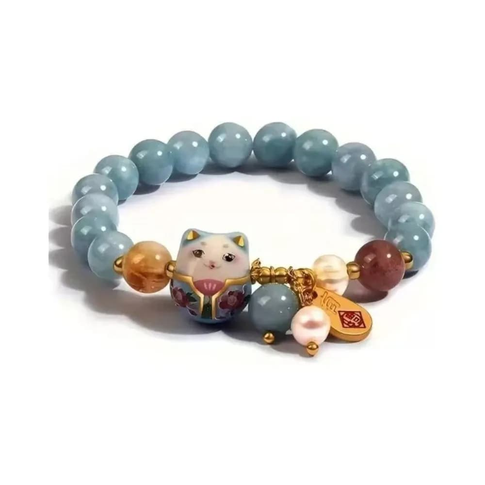 New Blue Crystal Lucky Cat Bracelet Ceramic Cat Pendant Cute Good Luck Jewelry Fortune Bracelet Fortune Enhancement