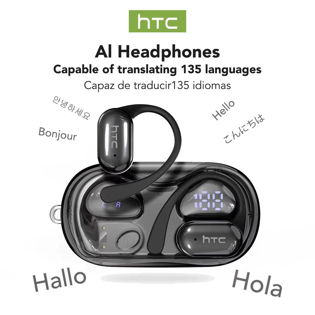 HTC NE37 AI Audio Translator Wireless Headphones Bluetooth 6.0 OWS Sport Gaming Headphones with noise reduction IP55 Waterproof