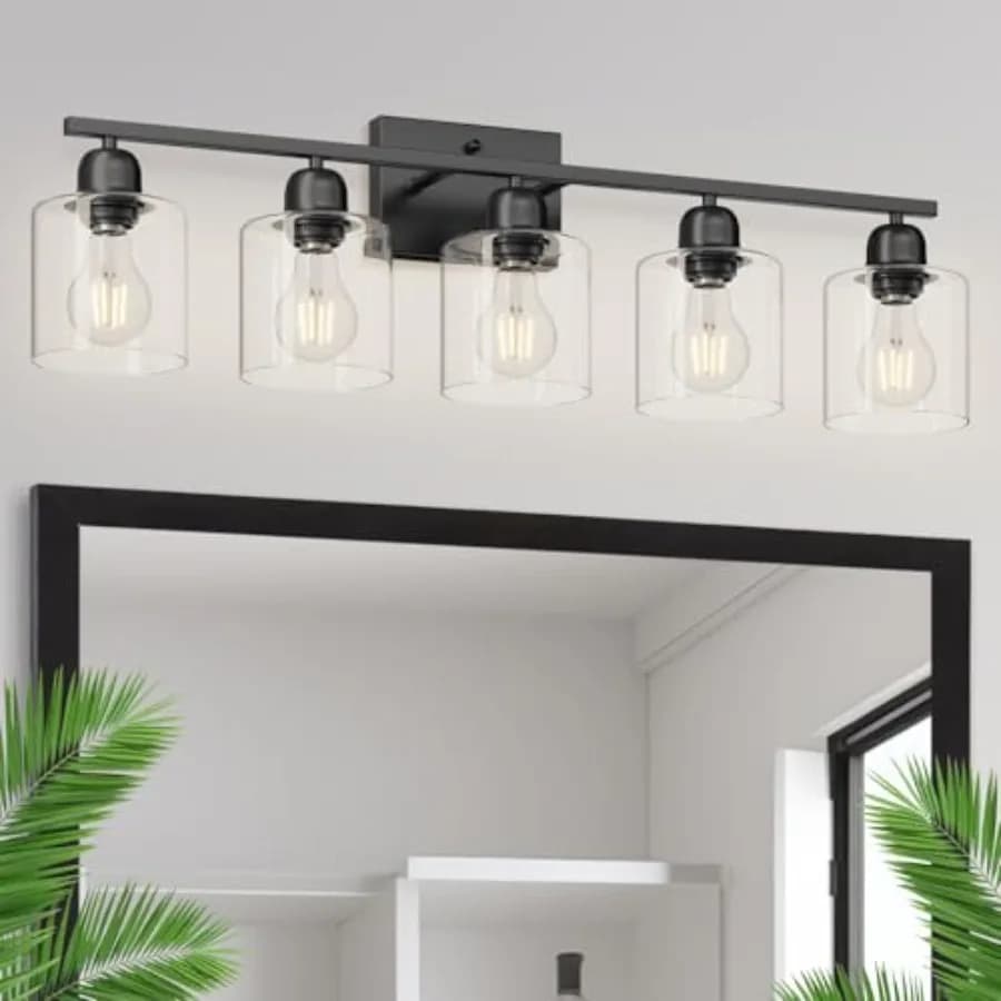 Lampada moderna a 5 luci per bagno, lampada da 31 pollici per bagno, lampada da specchio con vetro trasparente per cucina e soggiorno