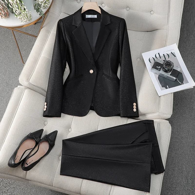 Autumn Women Pink Blazer and Trouser 2 Piece Set 2026New Commuter Wear Work Clothes Suit Female Formal Blazer Jacket Pants Suit