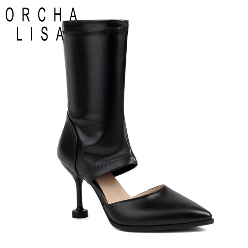 ORCHA LISA 2025 New Sexy Pointed Toe Stiletto Heel Big Size 44 45 46 Black Brown Green Black Brown Women Summer Midcalf Boot 9cm