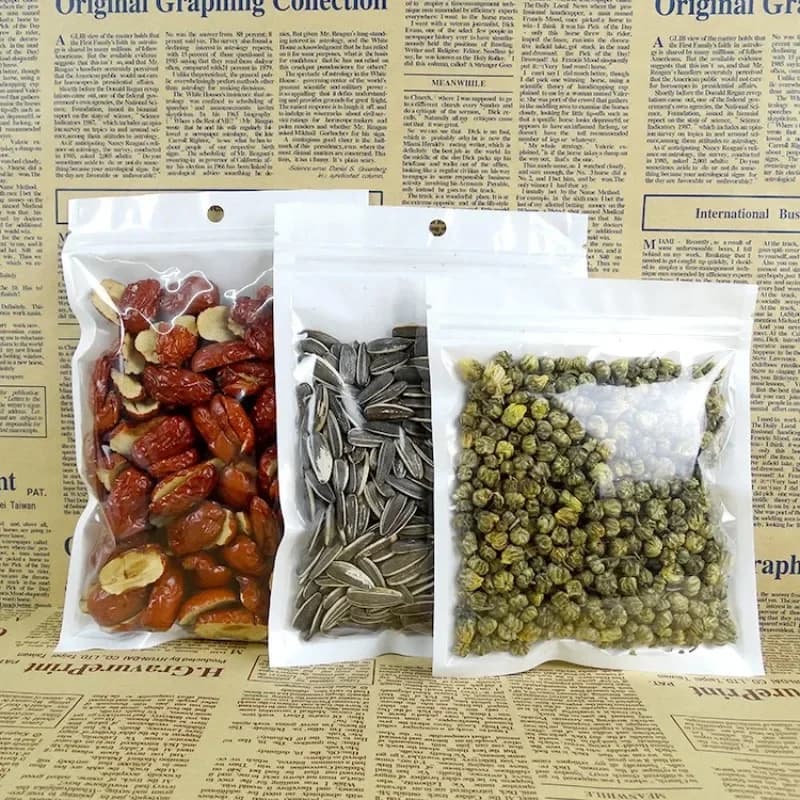 7,5 * 12 cm, 100 X Borsa a chiusura lampo con pellicola perlata BOPP bianca traslucida - Custodia in plastica richiudibile con chiusura frontale trasparente, chiusura con cerniera per borsa con valvola