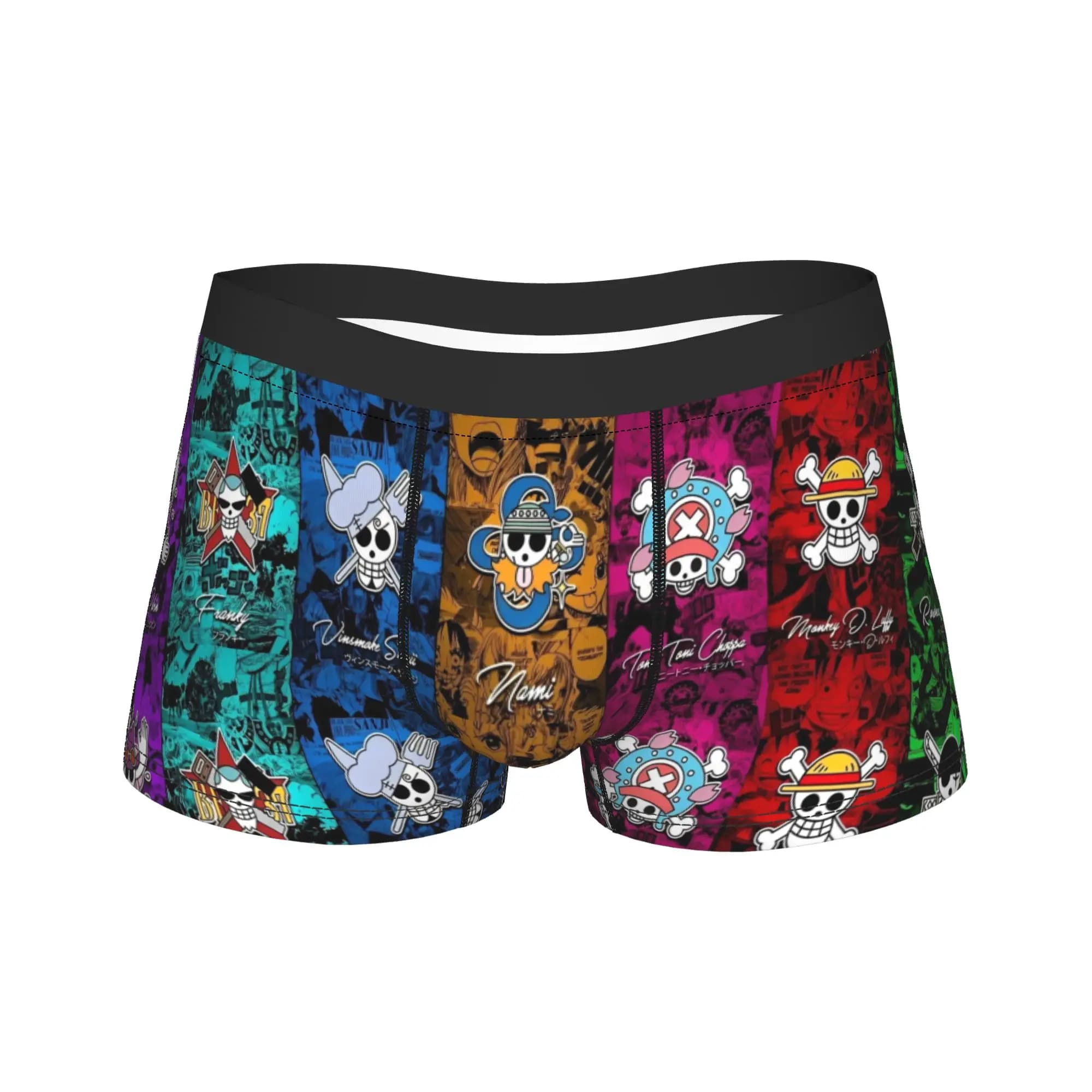 Boxer da Uomo One Piece Anime Giapponese Zoro Luffy Teschio Divertenti Slip Pantaloncini Mutande in Poliestere S-XXL