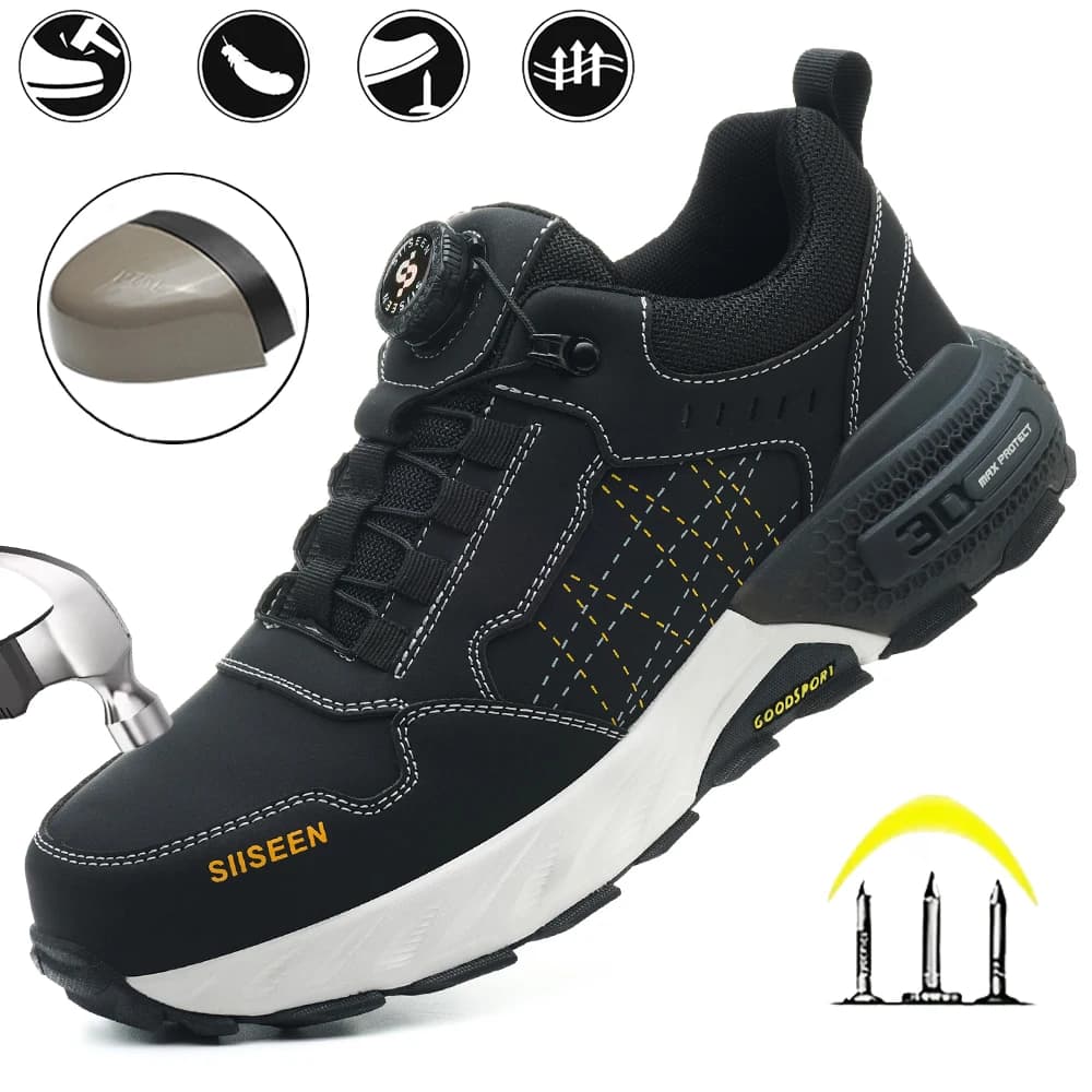 Scarpe antinfortunistiche da uomo Puntale in acciaio Anti-schiacciamento Kevlar Stivali da lavoro all'aperto alla moda Calzature stile bottoni per officina industriale