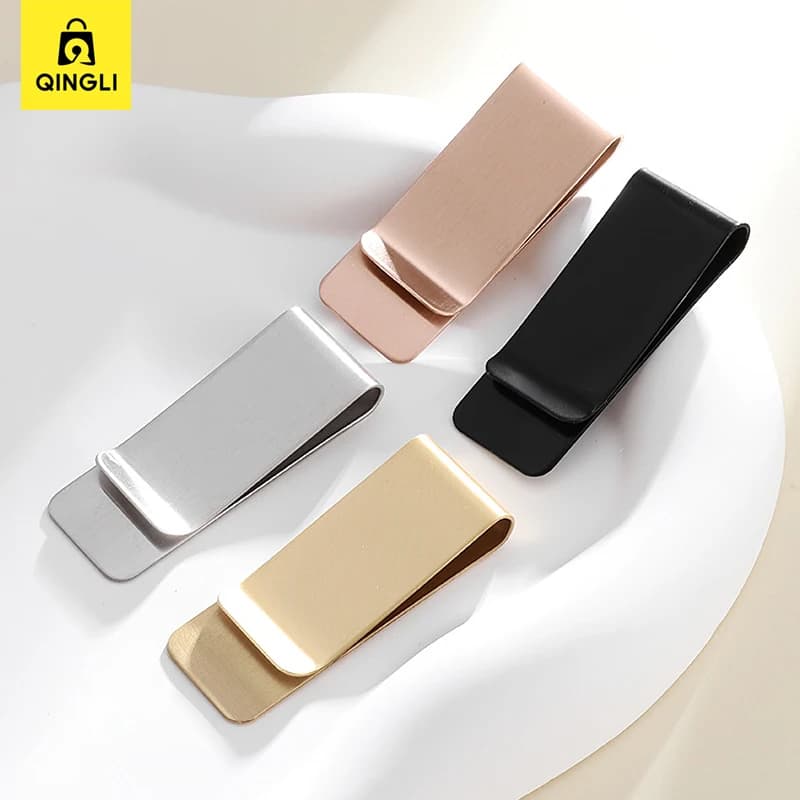 Brushed Metal Cash Clip Wallet Thin Stainless Steel Brass Tie Clip Rose Gold Dollar Cash Clamp Holder Small Money Ticket Clips