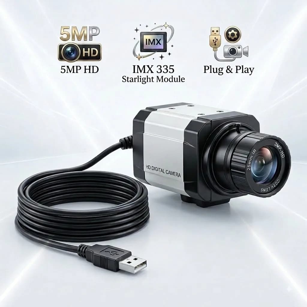 Industrial 5MP/1080P IMX335 USB Camera UVC Plug Play Webcam 30fps 2.8/4/6/8/12/16/25mm Lens for Machine Vision Face Recognition