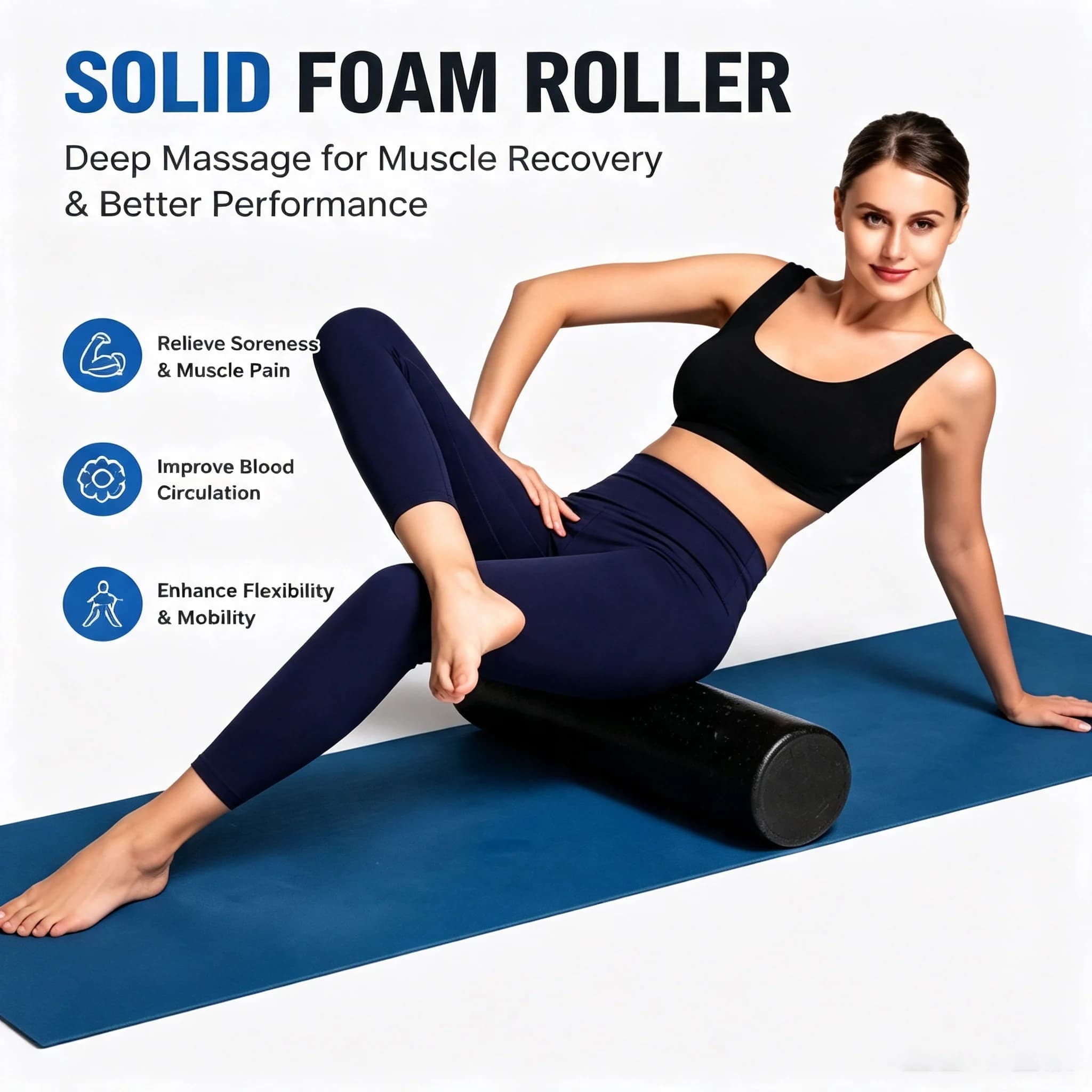 Foam Roller Solid Massage Roller Deep Muscle Relaxation Tool Relieve Soreness Fascia Release for Workout Yoga Pilates Training