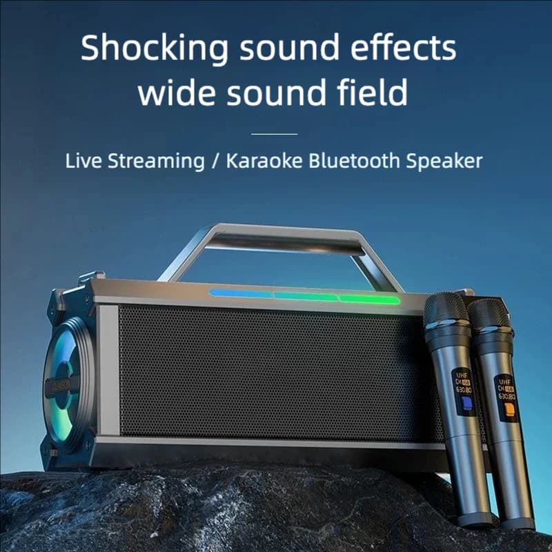 Macchina per karaoke, altoparlante portatile per karaoke Bluetooth con 2 microfoni wireless, sistema PA per adulti con luci a LED