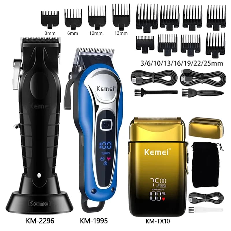 Kemei Hair Clipper Km-2296 Km-1995 Km-TX10 Barber Blading Hair Cutting Machine Clipper Grooming Cordless Rechargeable Shaver