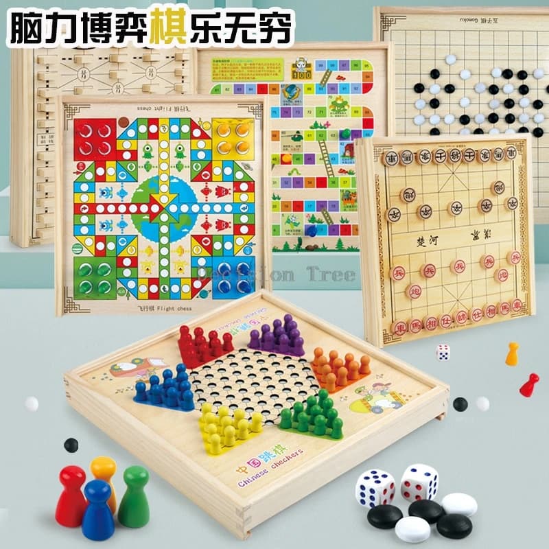 2025 scacchi multifunzione per bambini tipo cassetto design gioco da tavolo scacchiera sette in uno gobang pensiero formazione logica a001