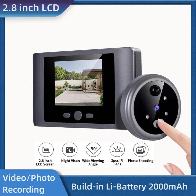 Wireless Home Security Peephole Video Doorbell 720P Digital Door Eye Camera Battery PIR Support Video & Photo Record
