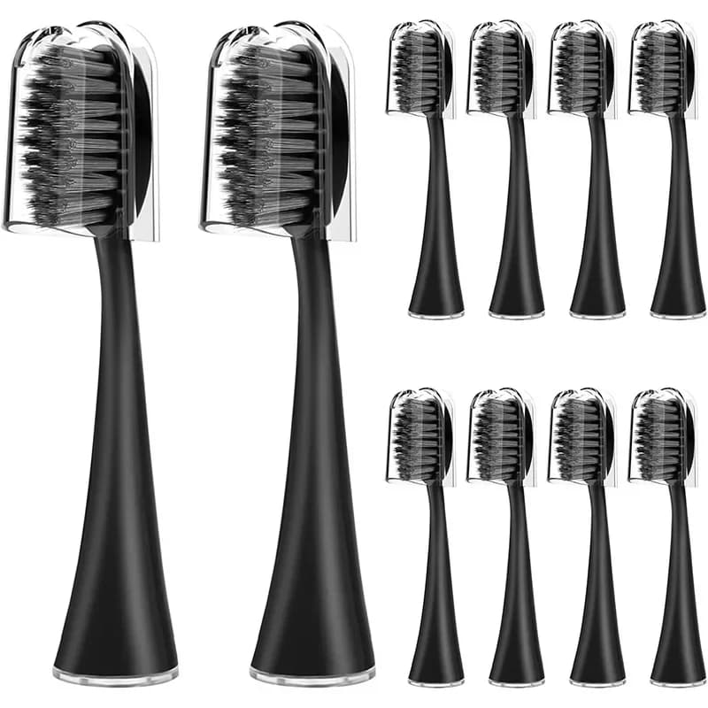 Replacement heads of 10 pieces for Burst Pro sonic electric toothbrush, soft coal bristles, refill with dust cap
