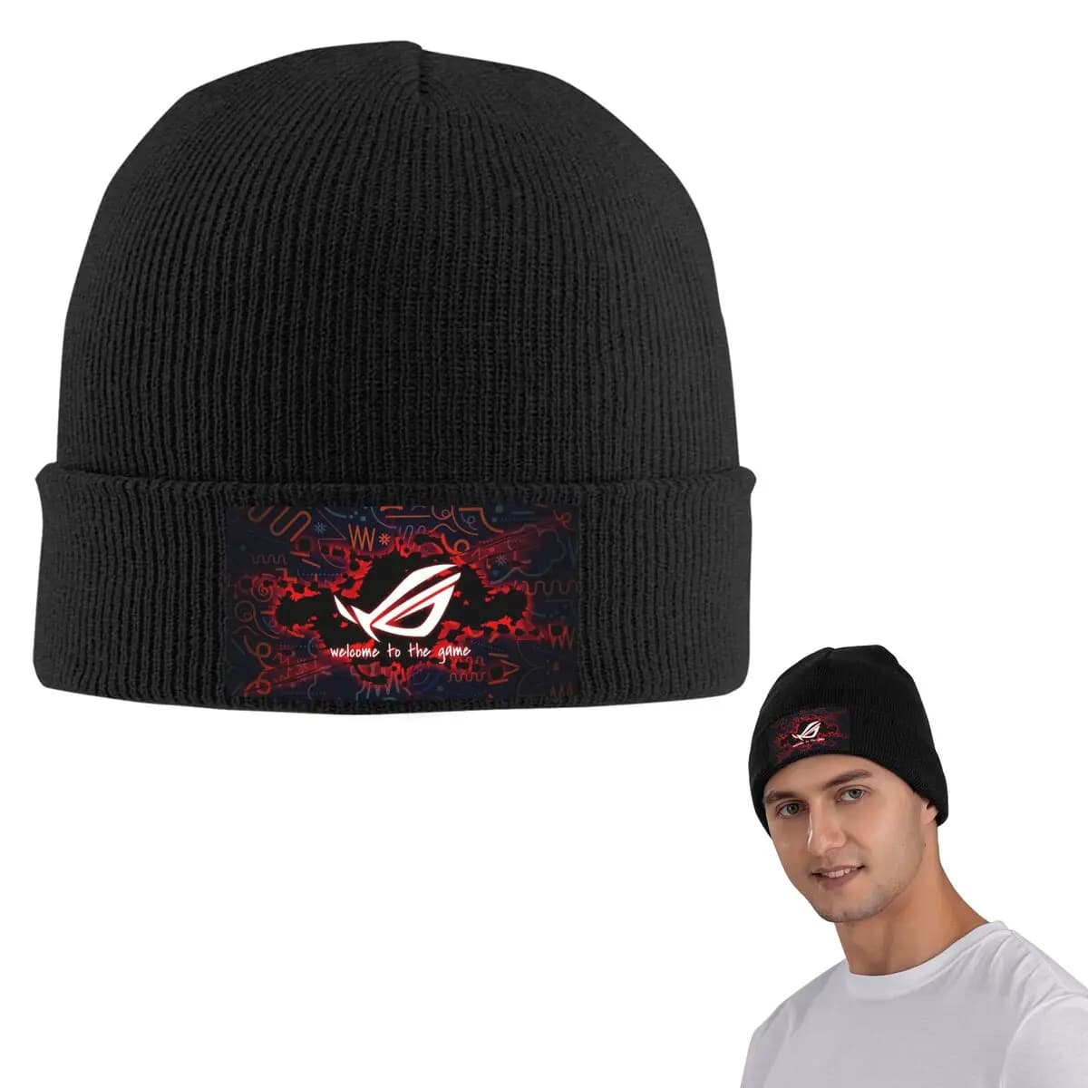 Asus Rog Warm Knitted Cap Fashion Bonnet Hat Autumn Winter Outdoor Beanies Hats for Unisex Adult