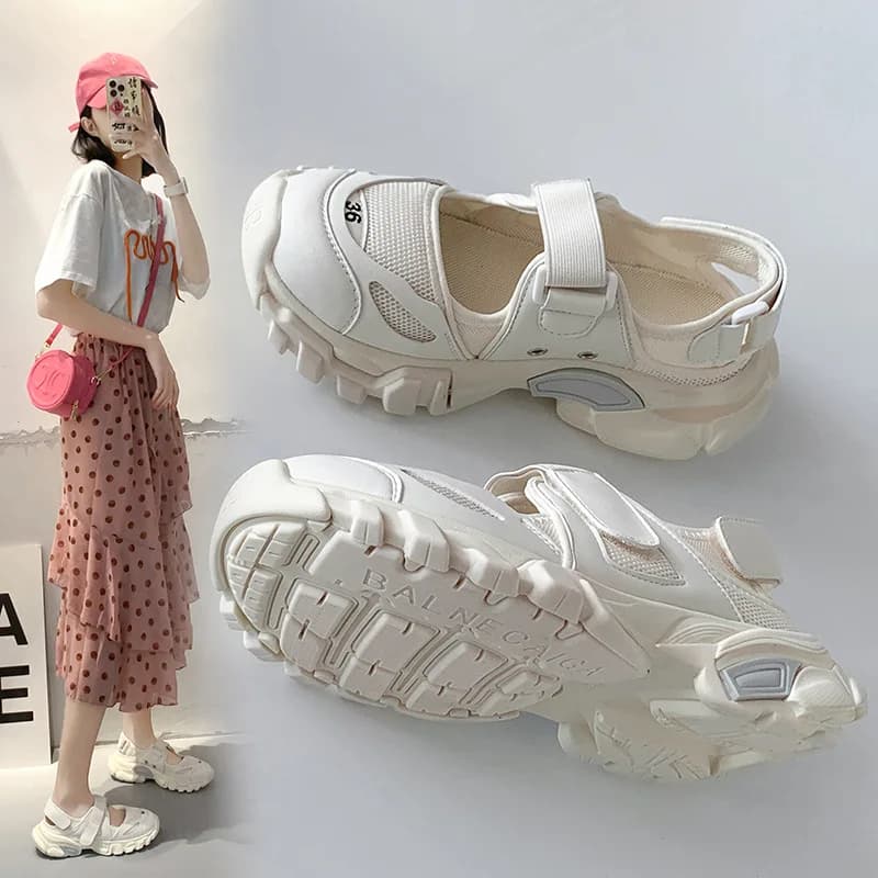 Commercio estero Sandali sportivi Baotou in velcro con suola spessa Donna Estate 2025 Nuovi sandali bianchi casual con bocca leggera