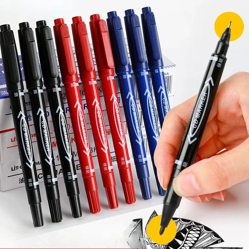 1pc pennarello a vernice permanente con inchiostro nero blu a doppia punta per plastica, legno, pietra, metallo, vetro, scarabocchi, marcatura di graffiti