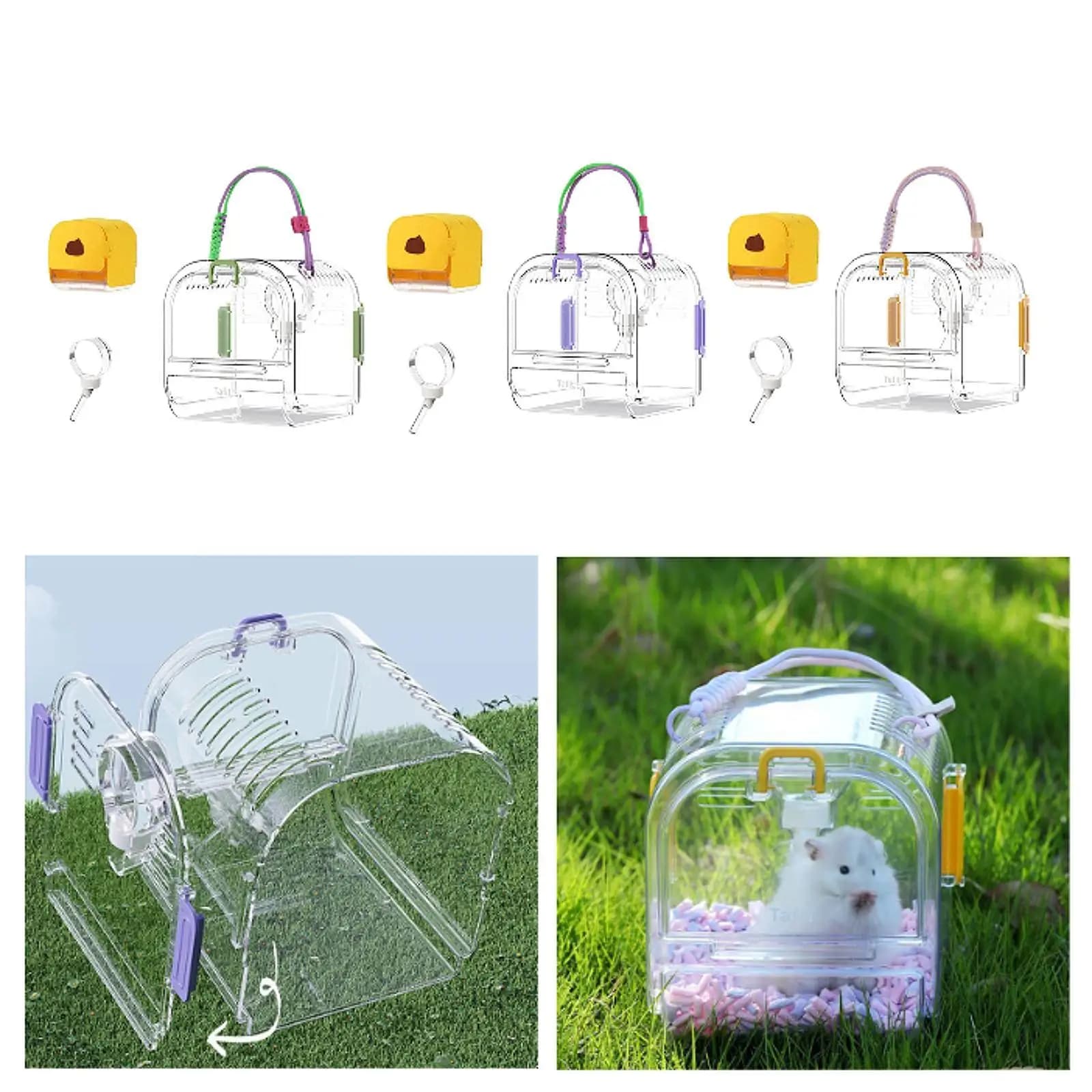 Gabbia in uscita per animali domestici con bottiglia d'acqua sottovuoto Gabbia da viaggio per criceti di grandi dimensioni per topi all'aperto Criceto nano Riccio Furetti