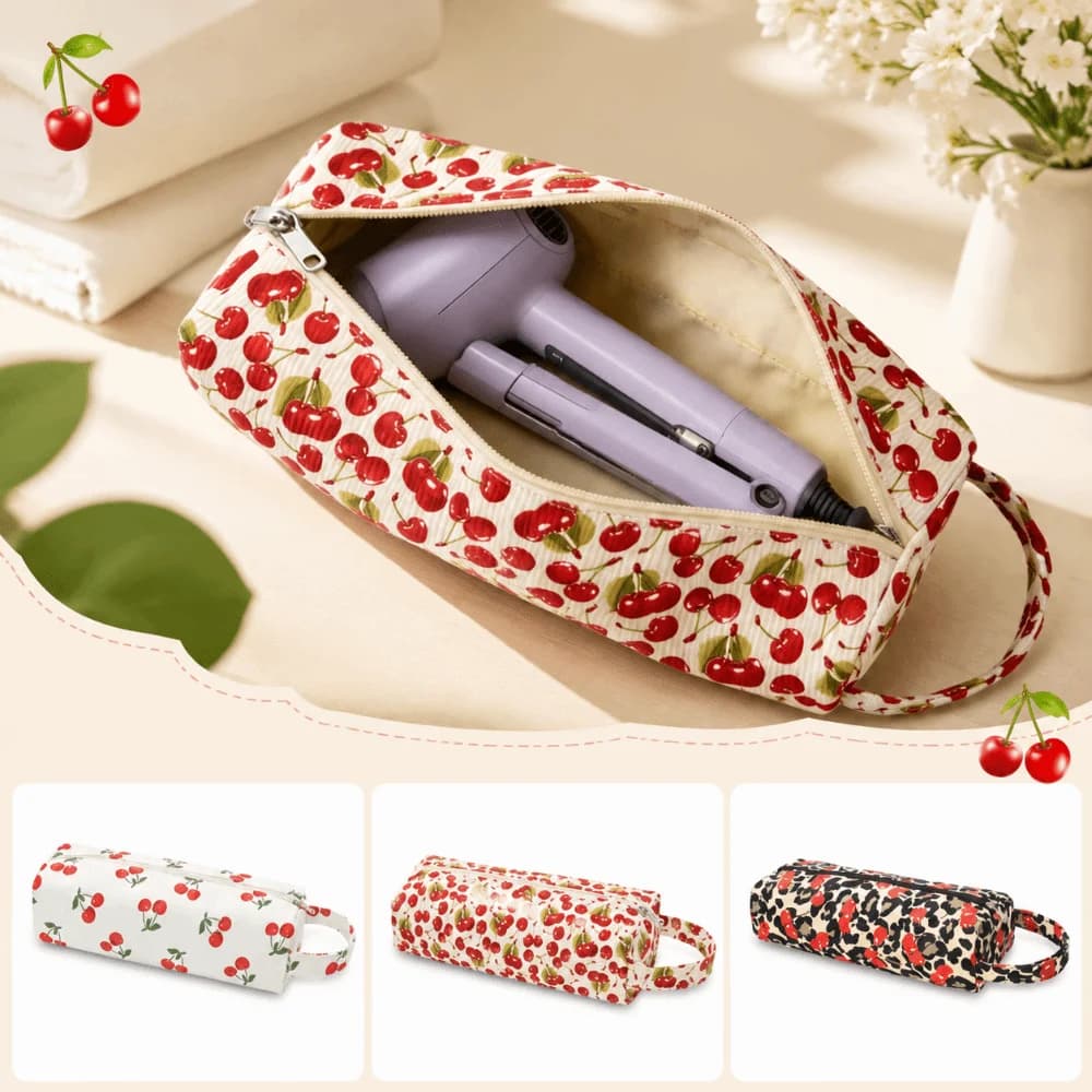 Large Capacity Hair Dryer Storage Bag Cherry Dustproof Curling Iron Carrying Case with Handle Heat Resistant Cosmetics Bag