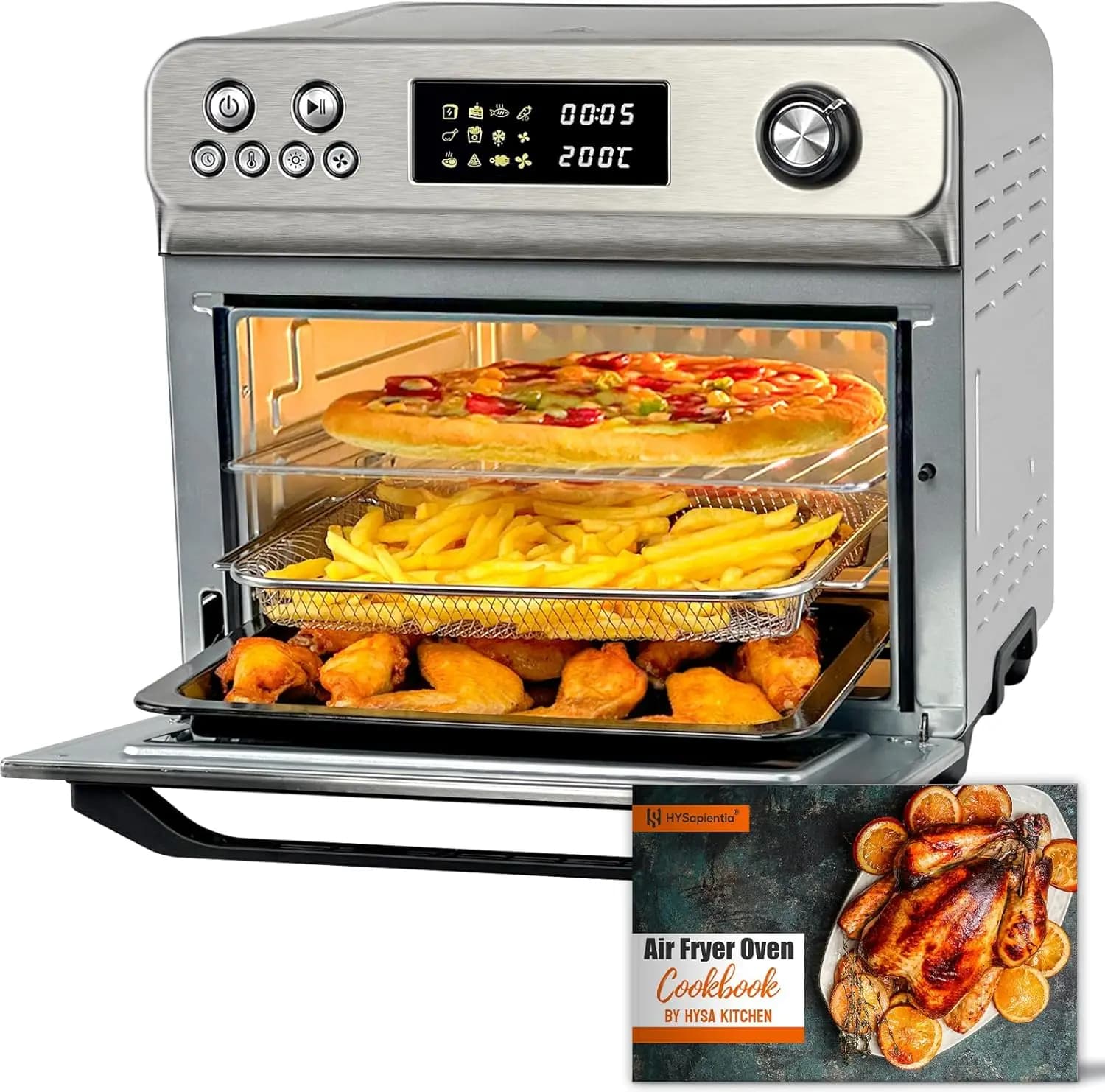 Tostapane oven and Air fryer 10-in-1 from 26 Liters with LED Display, Manopola Control, Stainless Steel, Less Oil, Faster Cooking