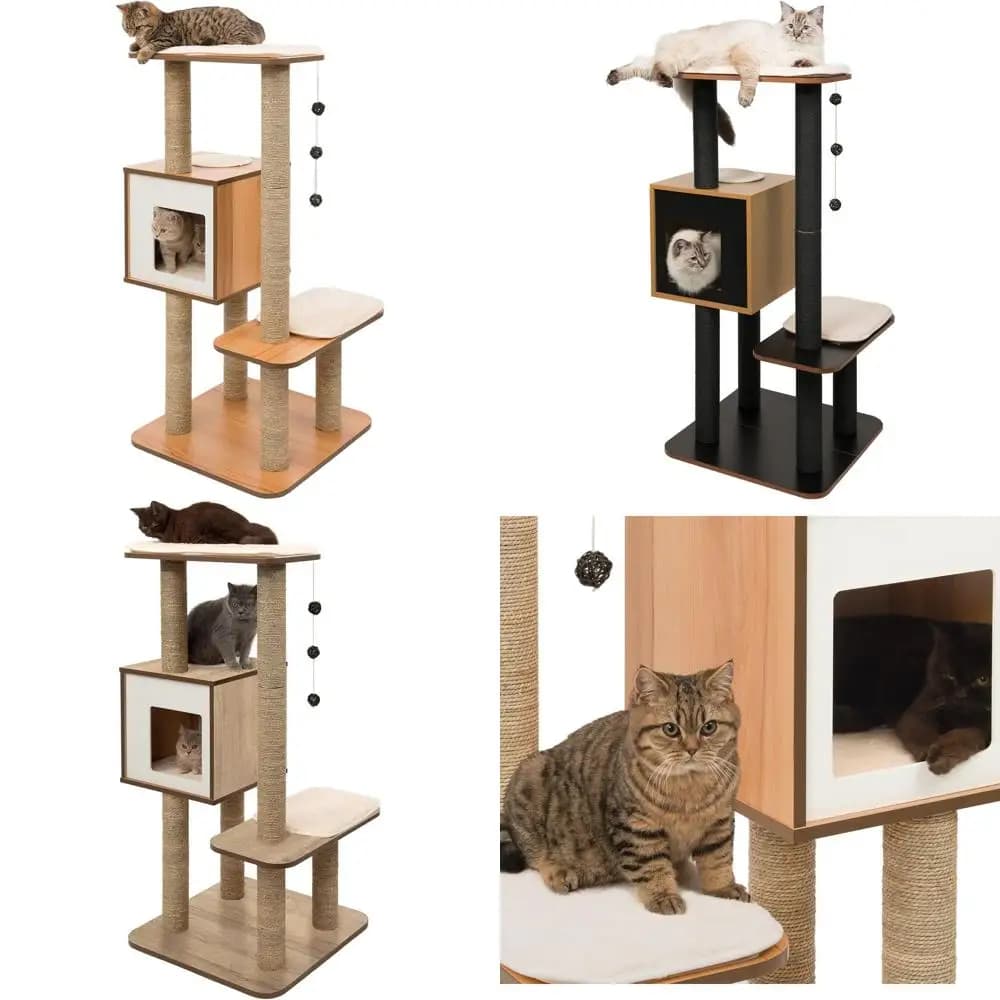 Albero per Gatti con Base Alta in Noce, Modello 52045