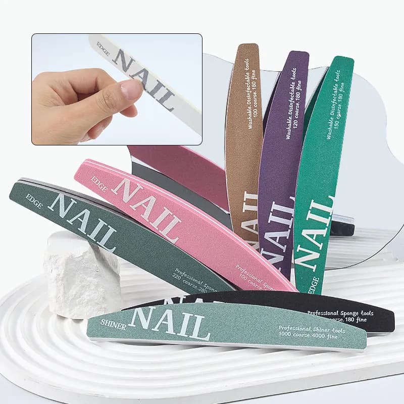 10 Pezzi Lime per Unghie 100/180, Buffer a Mezzaluna Doppio Lato per Lucidatura, Strumenti per Manicure e Pedicure