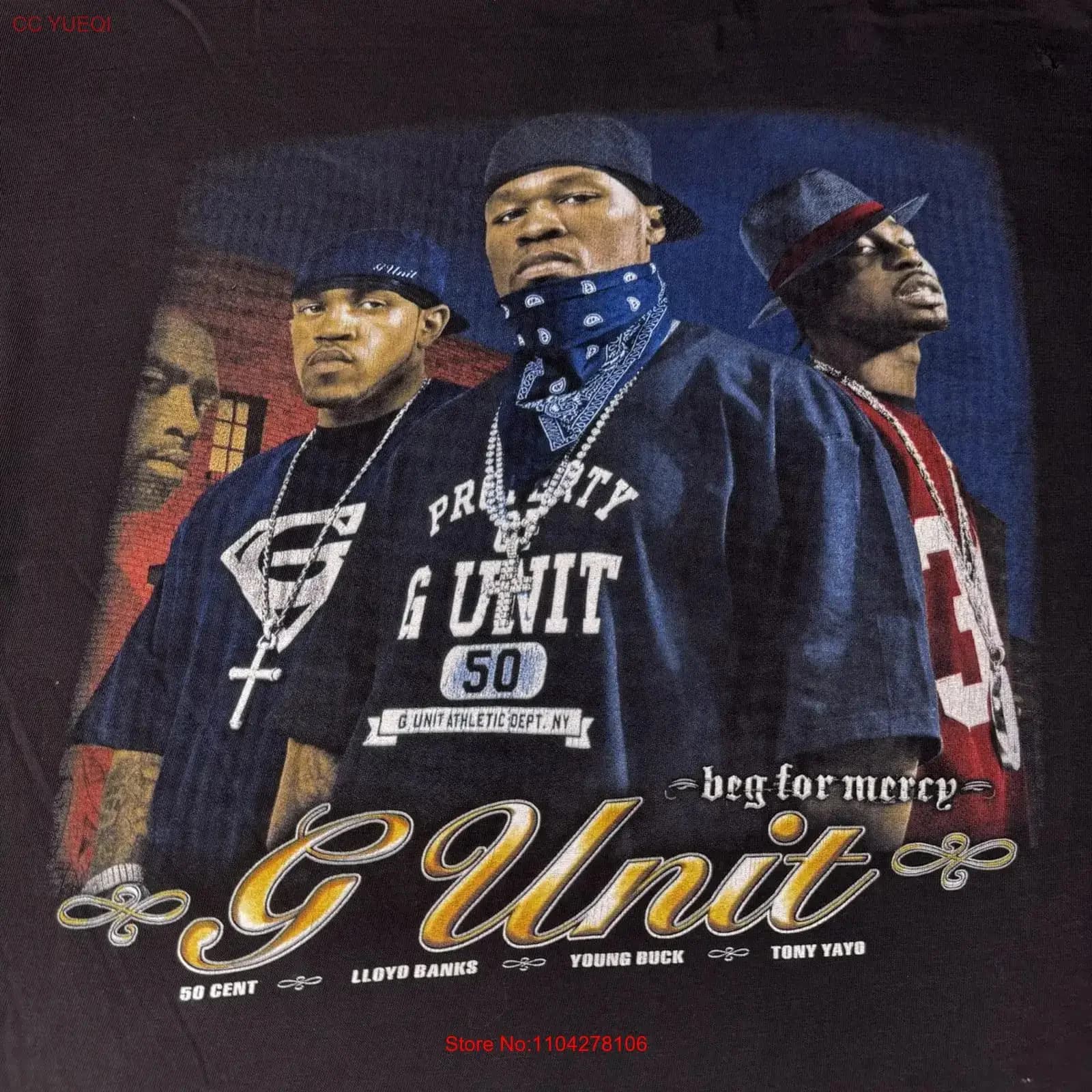 T-shirt Vintage G Unit da Uomo 2XL Nera Beg For Mercy Rap Hip Hop Anni '00 Effetto Lavato Versatile Unisex Elasticizzata Comoda
