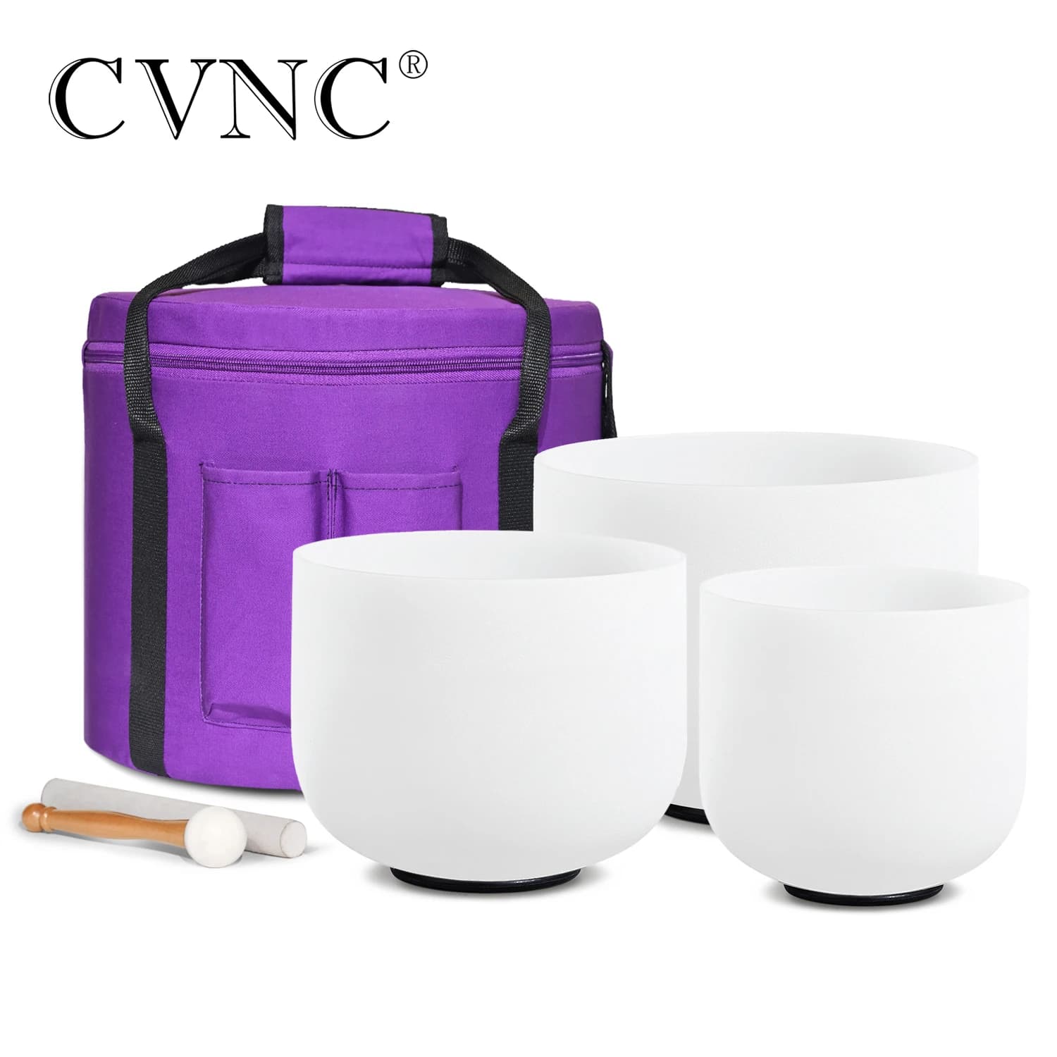CVNC 6"A 8"F 10"C Quartz Crystal Singing Bowls Chakra Set of 3pcs for Meditation and Sound Healing with Carry Bag