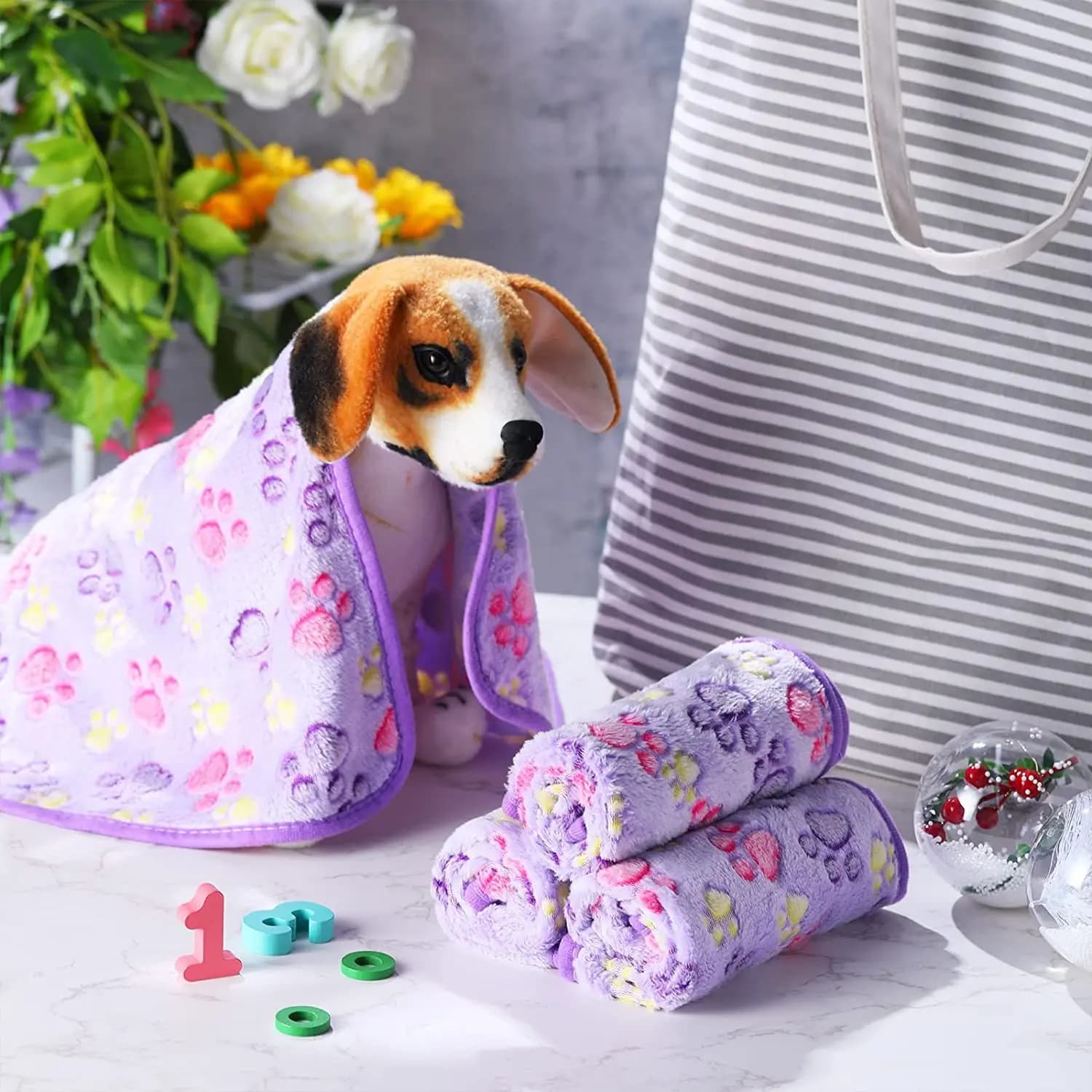 Cuscini per letti per cani e gatti, trapunte, morbidi e caldi pile di corallo, impronte di cani, coperte per animali domestici, tappetini invernali per cuccia per dormire in peluche