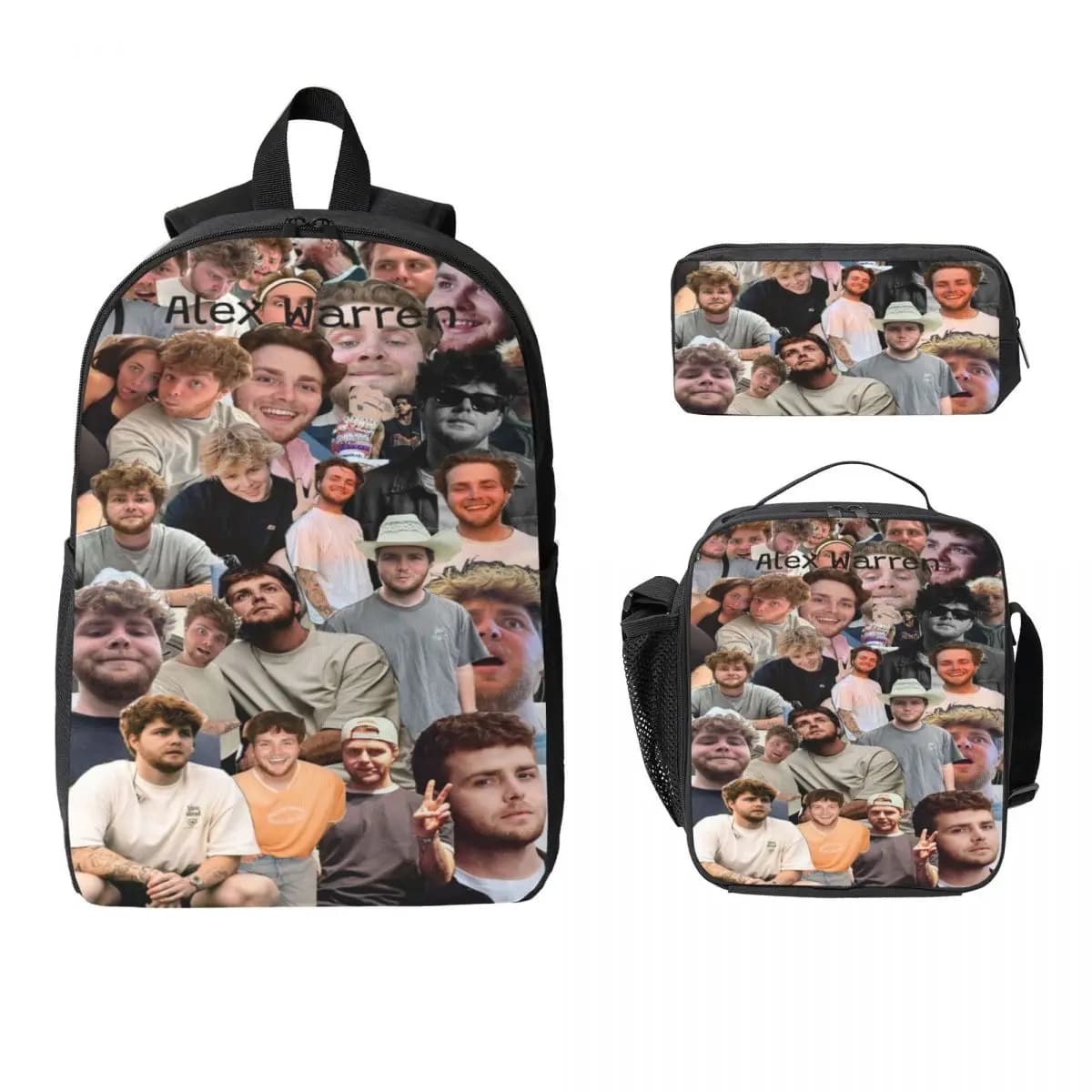 3Pcs Alex Warren merch Backpack Set for Girls Boys Pencil Boxes Bookbag Sets with Lunch Box For School Students Knapsack