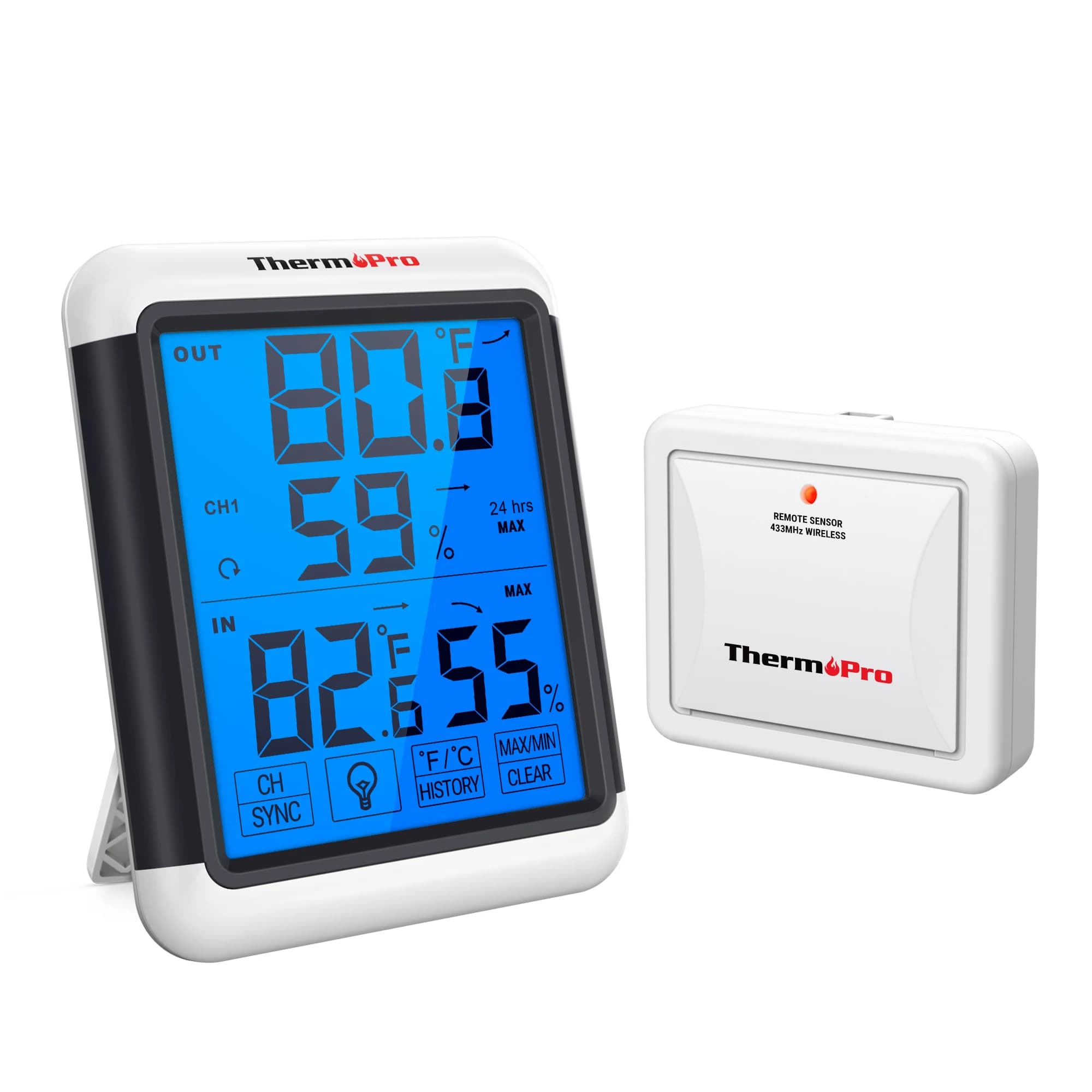 Temperature and humidity monitor weather station for indoor and outdoor ThermoPro TP65C with backlight function