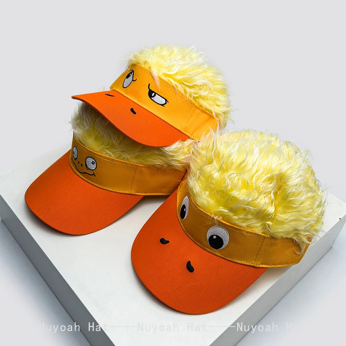Men Women Cute Funny Cartoon Emoticons Wig Baseball Hats Sunshade Personal Versatile Color Block Peaked Caps Outdoor Fashion ins