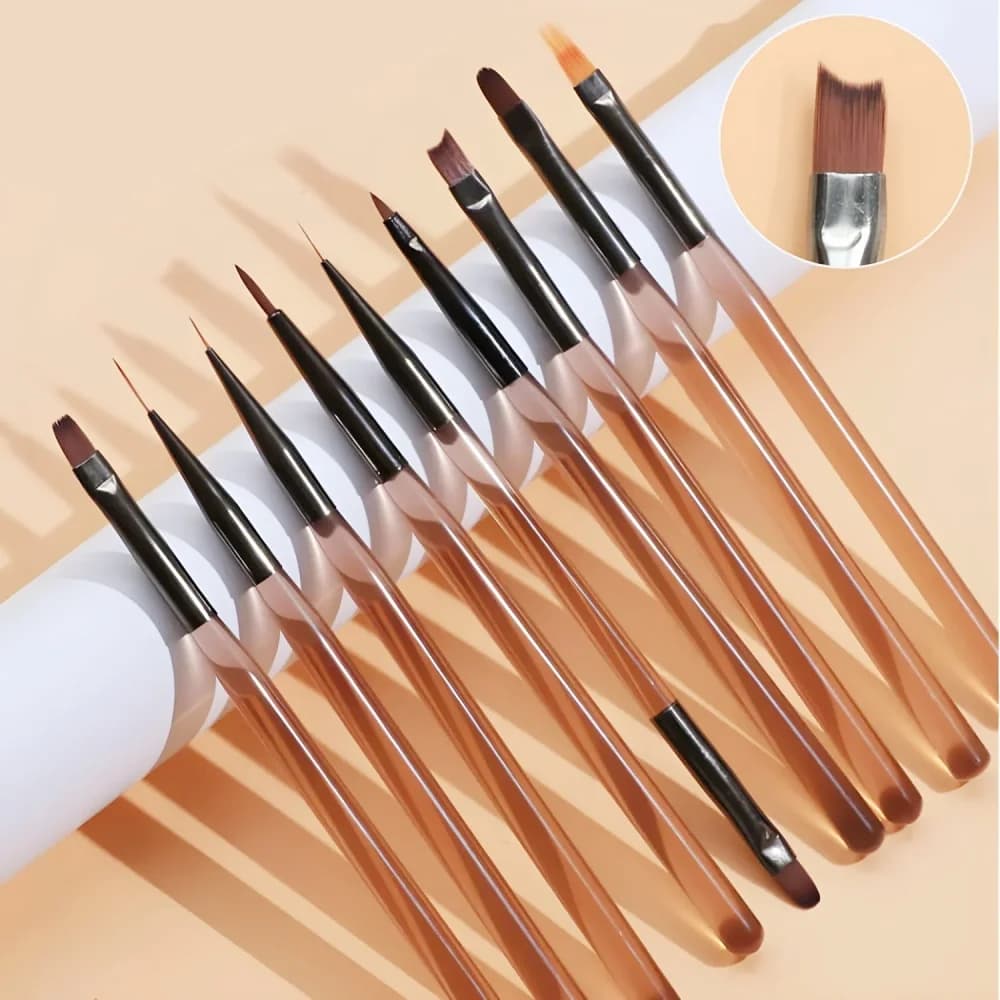 Set di 9 Pennelli per Nail Art, Strumenti per Disegno e Pittura, Pennello per Gel, Pennello Liner per Ricostruzione Unghie, per Salone e Uso Domestico, per Manicure Fai-da-Te