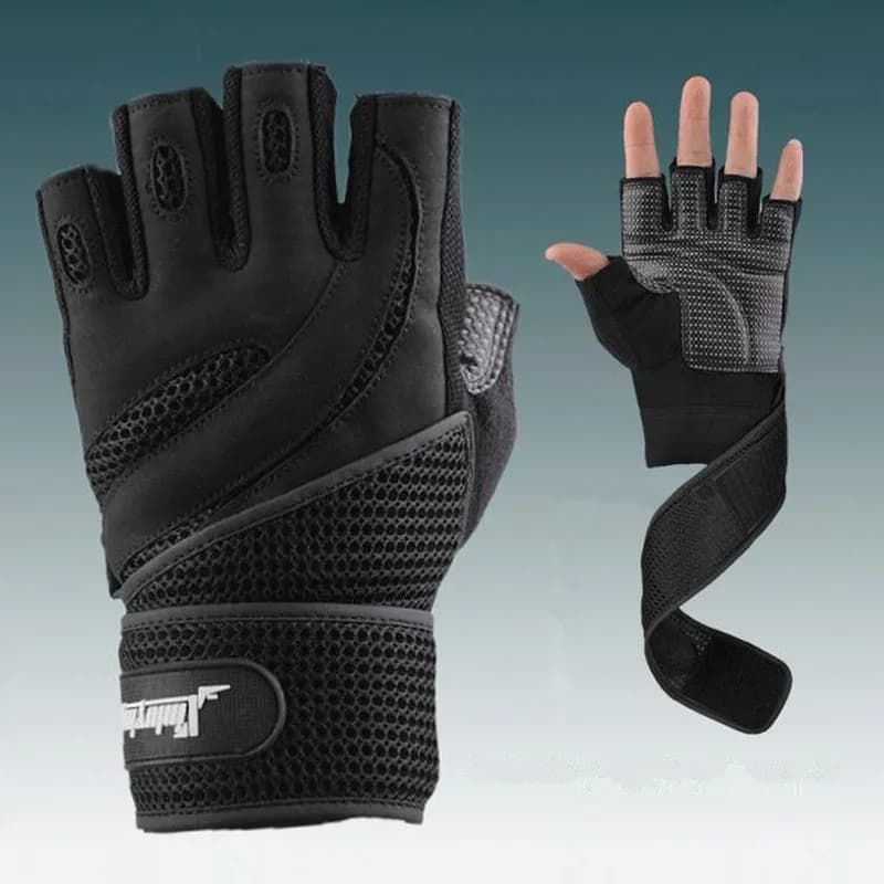 Men Brand Body Building Gloves For Fitness Lifting Weight Equipment Luvas Non-slip Breathable Long Wrap Powder Black Brown Gloves