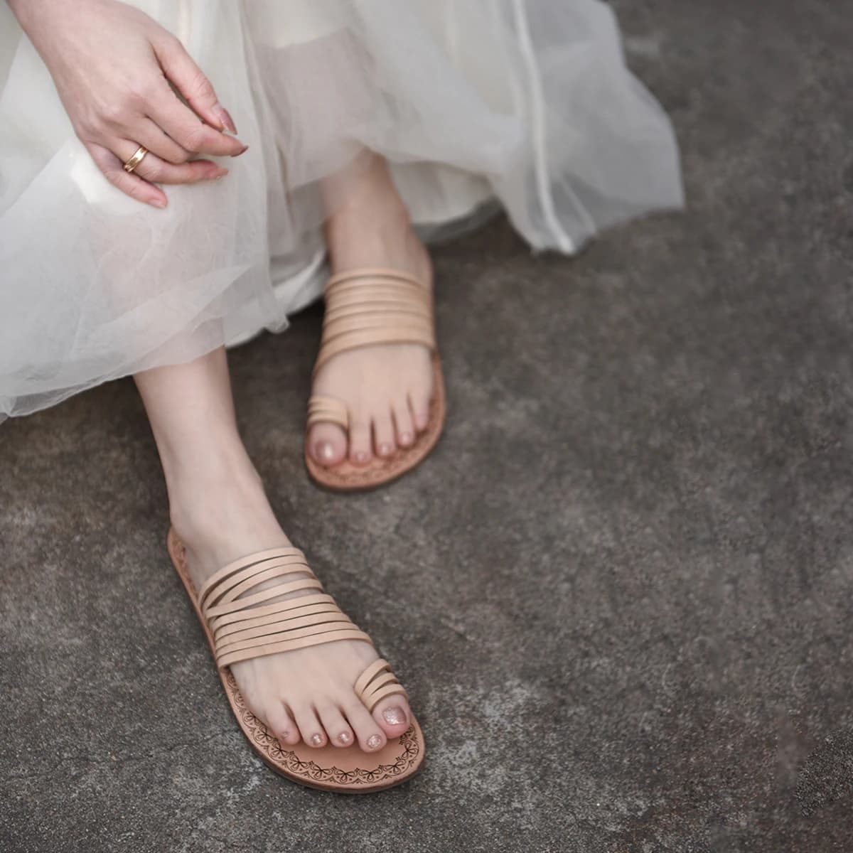 Artmu Original Flip Flops Ciabatte da donna con tacco piatto, mocassini slip-on in vera pelle, ciabatte estive da esterno, ciabatte da spiaggia