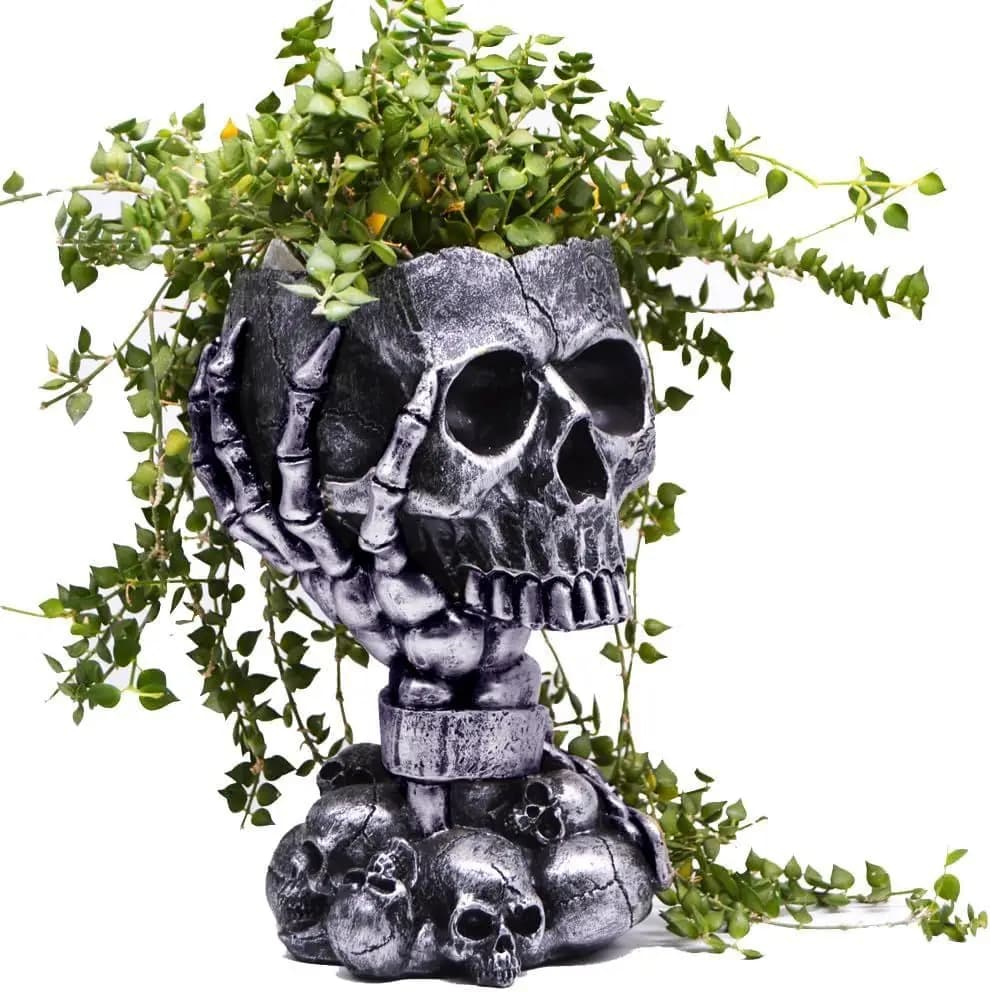 Skull Planter, Gothic Planters for Halloween Decorations Indoor/Outdoor Plants, Goth Flower Pots, Plant Pots