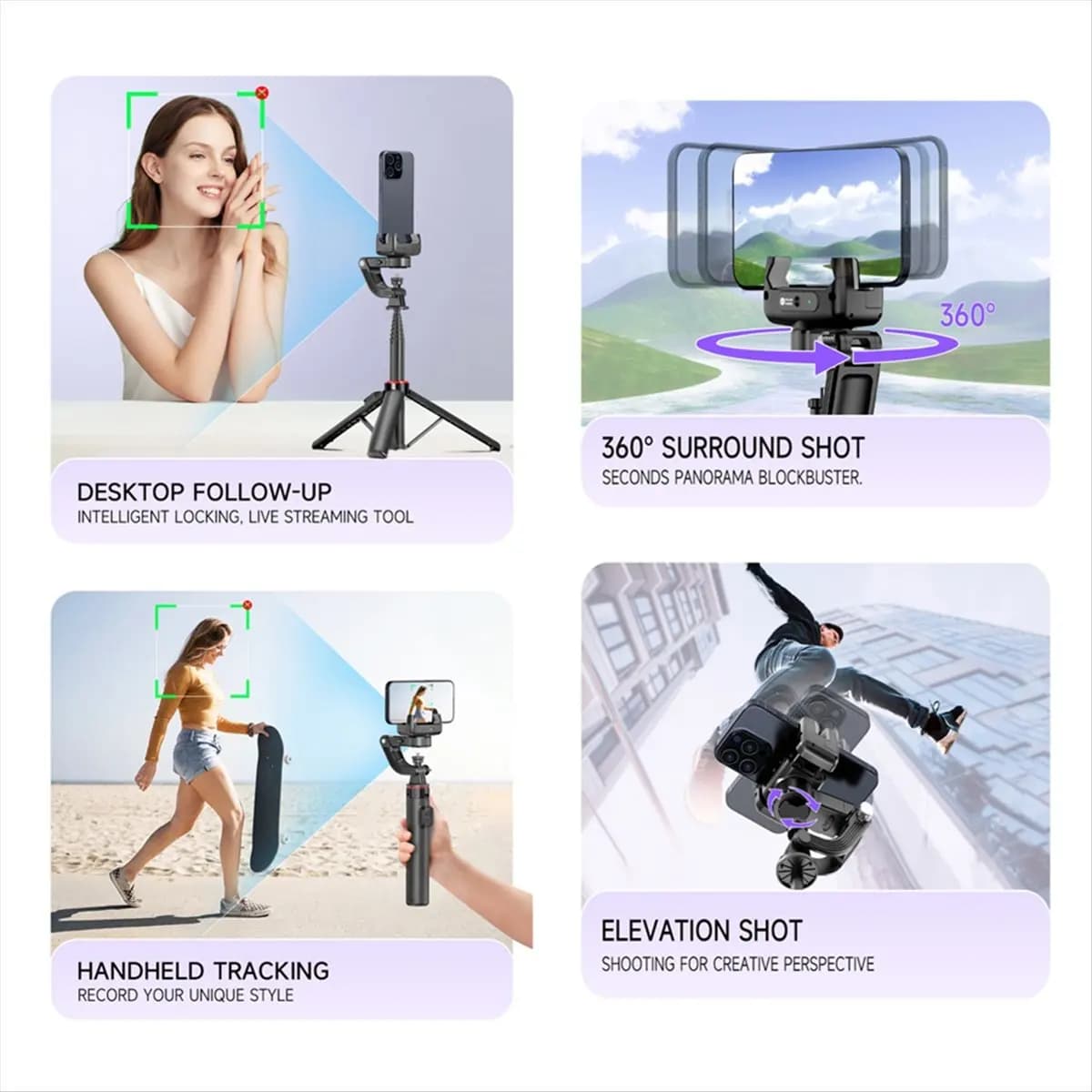 Stabilizzatore Gimbal Portatile AA86 con Tracciamento Facciale AI a 360° ° Treppiede Magnetico per Fotografia con Telecomando e Asta Selfie per Smartphone con Attacco a Vite da 1/4 di Pollice