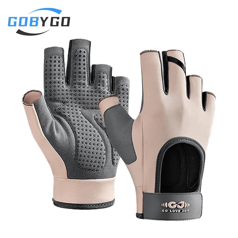GOBYGO 1 pair of sports fitness gloves for yoga, exercises with handlebars, anti-slip, wear-resistant, dampers, cycling gloves with half fingers